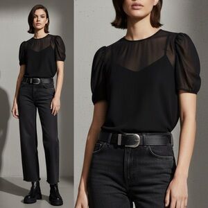 Generation Love NWT Black Abella Silk Puff Sleeve Top Medium